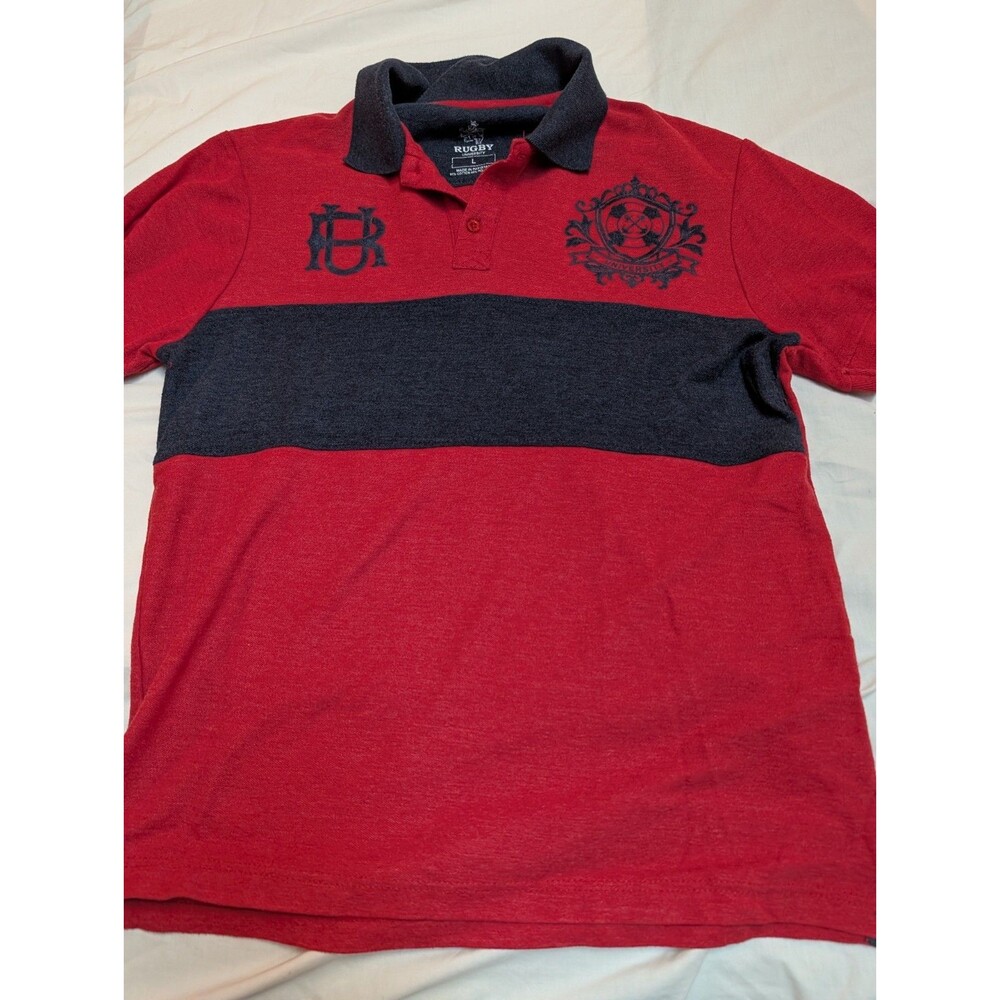 Rugby University Polo Shirt Men’s Large Red Black Short Sleeve Casual
